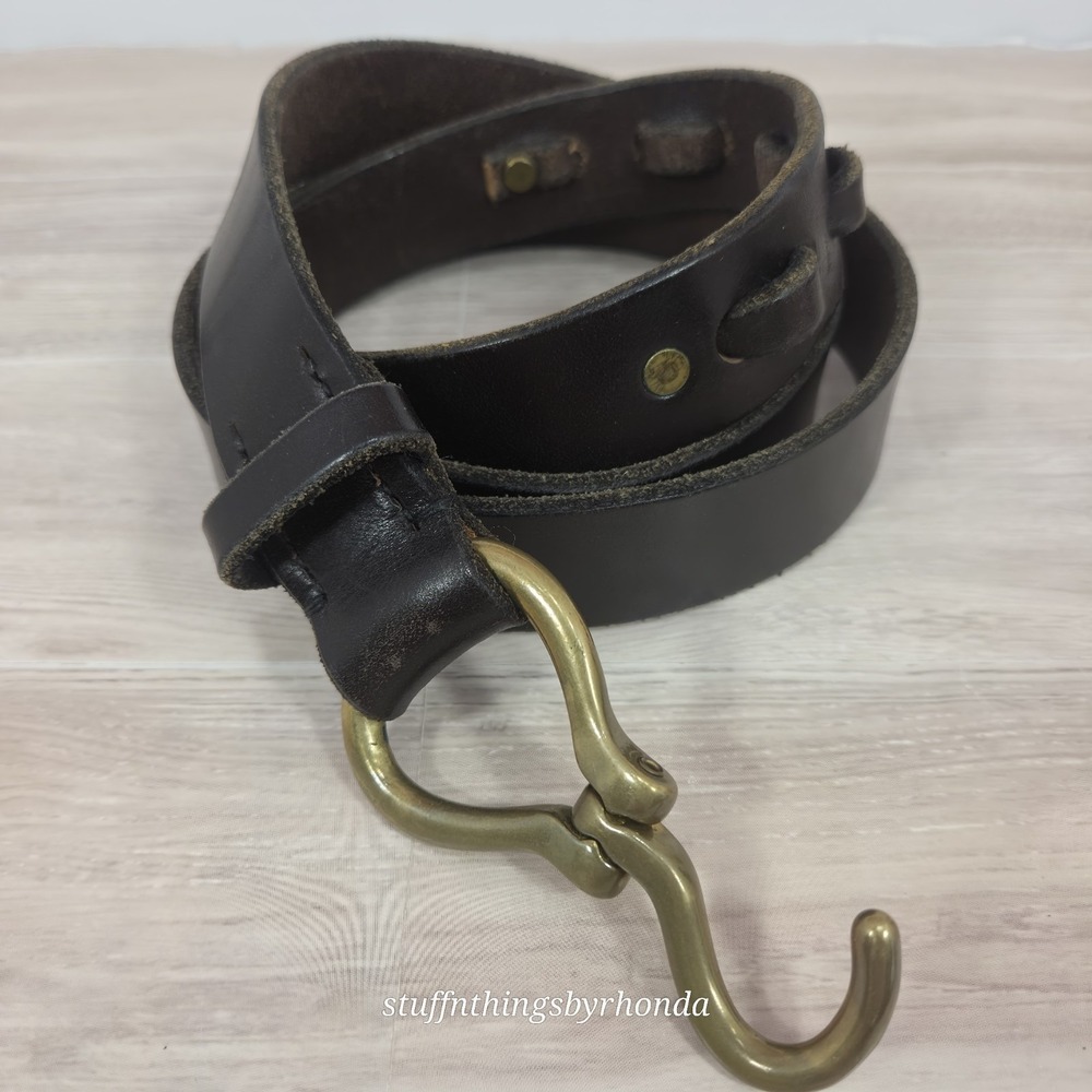 Men's Leather Belt Bridle Style Solid Brass Buckle In Dark Brown US Size 44"-48"